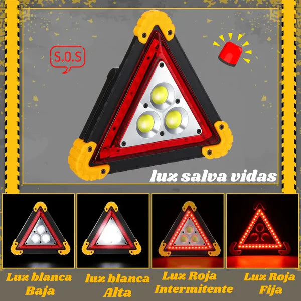 TRIANGULO DE EMERGENCIA + LINTERNA + POWER BANK + PANEL SOLAR ( 4 EN 1 )