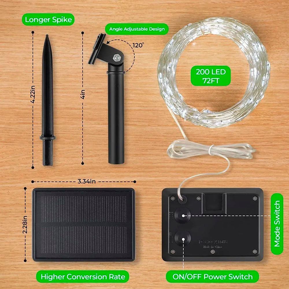 Outdoor Solar - Luces Navideñas con Panel Solar - 20 Metros 200 luces LED