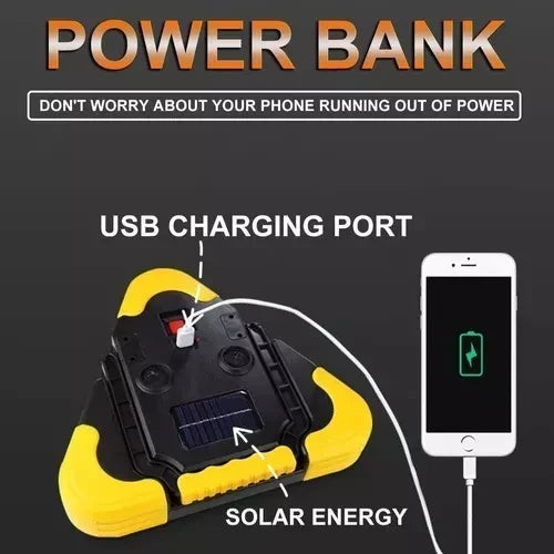 TRIANGULO DE EMERGENCIA + LINTERNA + POWER BANK + PANEL SOLAR ( 4 EN 1 )